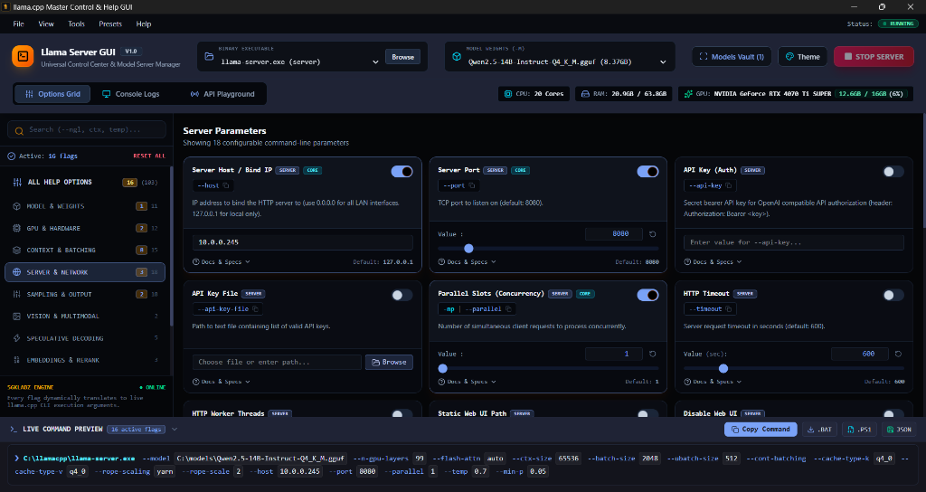 Llama Server GUI Cockpit Interface